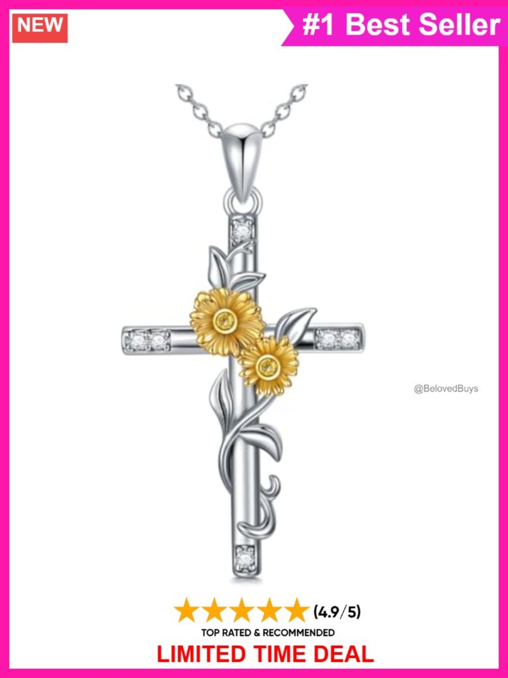 S925 Sterling Silver Infinity Cross Necklace Lab Grown Diamond 18+2 Inch